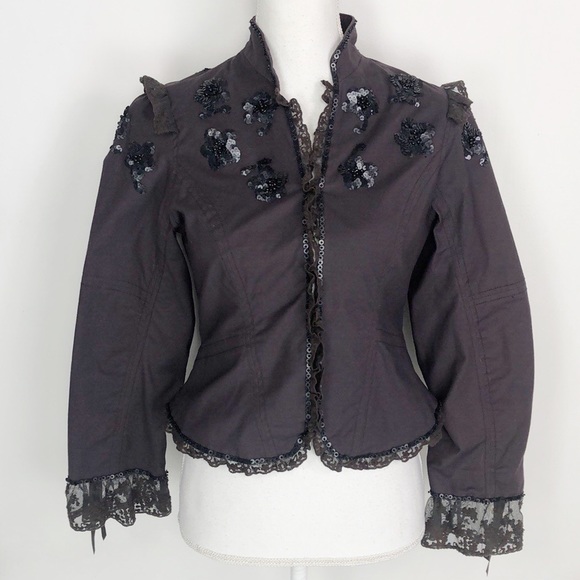 Anthropologie Jackets & Blazers - Anthro Odille Brown Sequin Lace Trim Jacket